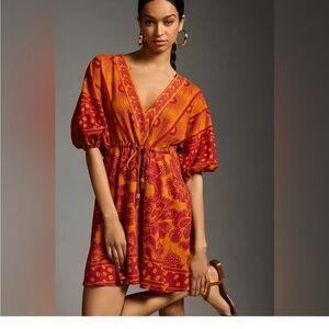 Anthropologie Red and Orange Floral Dress